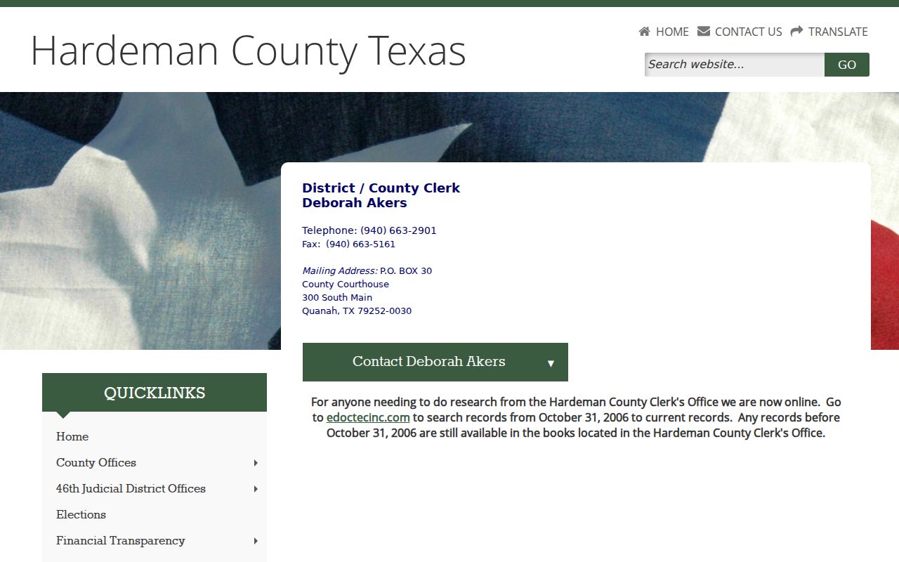 Hardeman County warrant records: clerk contact and online-record boundary